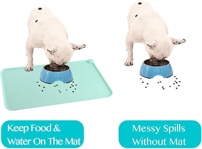 Silicone Dog Cat Bowl Mat，Waterproof Slip Resistant Silicone Pet Feeding Mat，Anti-Slip Pet Bowl Mats Cats and Dogs Food Water Placemat Tray，Raised Edges to Prevent Water Spills on Floor (Green)