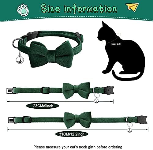 4 Pieces Cat Bow Tie Collar with Bell Breakaway Cat Comfortable Velvet with Cute Safety Pet Collar for Pet Kitten Puppy(Small,Black, Gray, Dark Green, Blue)
