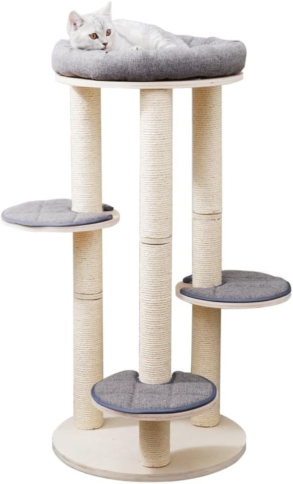 AGILE 40" Real Pine Plywood Cat Tree Tower with Scratching Climbing Posts (Cleo)