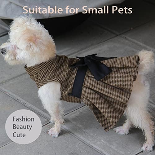 Pet Dresses for Small Dogs Cats Girl, Cute Princess Bowknot Dress Puppy Shirt All Weather Skirt Clothes Cat Apparel for Birthday Wedding Party Holiday (Grey&Black, Small)