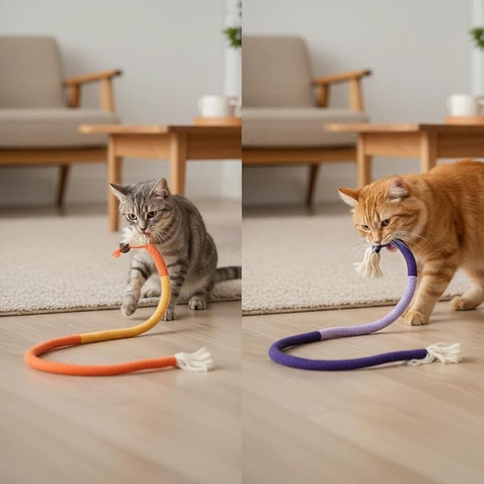 Cat Chew Rope Durable Safe : 3Pcs Natural Organic Cotton Kitten Teething Toy for Indoor Cats, Catnip-Infused Chew Toys for Interactive Boredom Relief & Teeth Cleaning