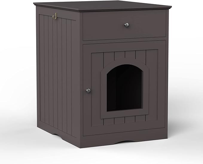 Wooden Cat Litter Box Cabinet with Drawer Hidden Pet House, Sofa Side Table, Indoor Pet Cage Storage Cabinet, Cat Hidden Cave Furniture for Living Room, Bedroom (Brown, 25 inches)