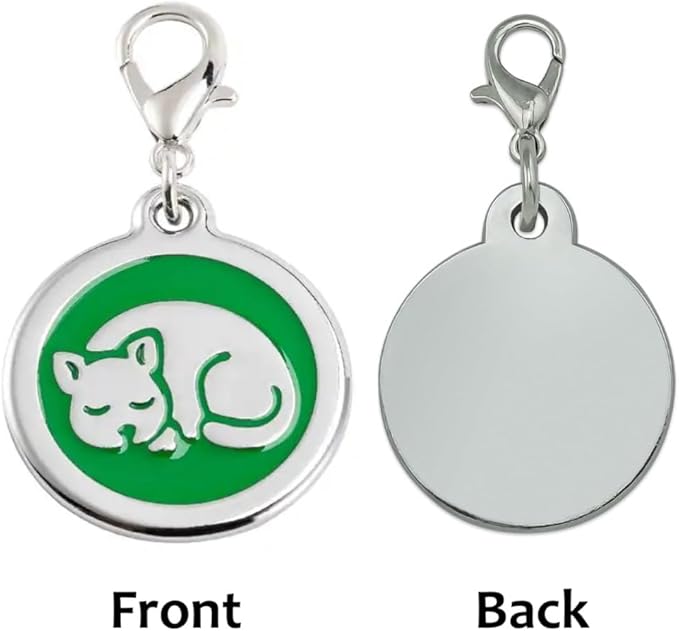 Personalized Sleeping Pet ID Tags with Trigger Snap Hook for Kittens and Cats - cat Name tag for cat Collar (Green)