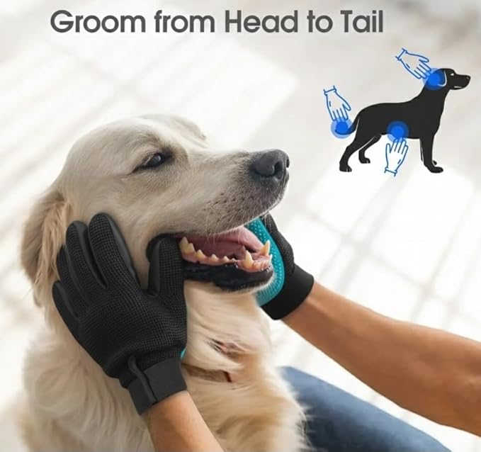Pet Grooming Gloves, Deshedding Hair Removal Brush Mitt for Dogs and Cats, Black and Blue, Pair (Sky Blue)