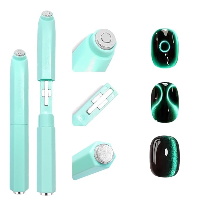 3 in 1 Cat Eye Magnet for Nails, Strong Magnetic Nail Art Tool for Cat Eye Gel Polish, Multi-Effect Cat Eye Magnet Stick for Ring, Line & 3D Cat Eye Designs, Salon & Home DIY (NAT291-Green)