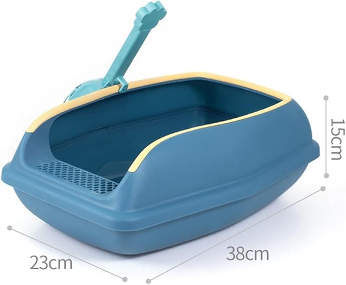 Cat Litter Box Open Top High Sided Anti Splashing Litter Tray with Scoop for Indoor Cats Kittens (2 Sizes)- S Blue