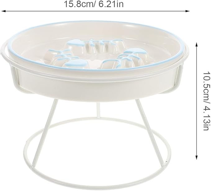 Toddmomy Elevated Ceramic Cat Bowl and Slow Feed Dog Bowl Set with Iron Stand Raised Slow Feeder for Cats and Small Dogs Pet Food and Water Dish for Home Use