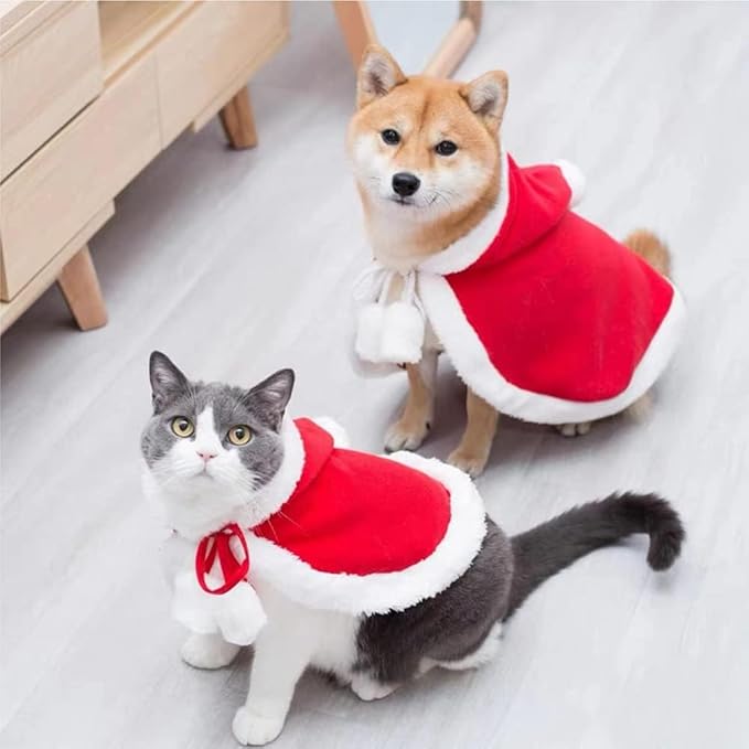 ANIAC Pet Christmas Costume Poncho Cape with Hat Santa Claus Cloak for Cats and Small Dogs Red Christmas Dog Costume Holiday Cat Outfit (Small)…