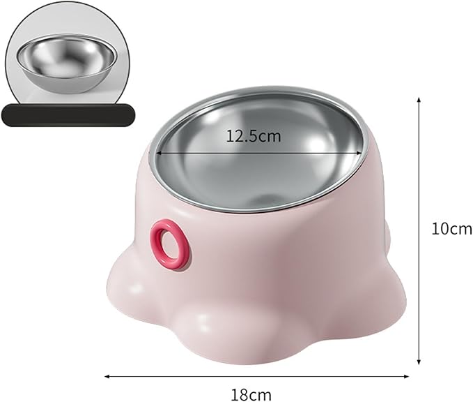 Gralara Tilted Cat Feeder Bowl, Feeding Dish Home Indoor Watering Versatile Food Dispenser, Removable Stainless Steel Bowl for Puppy, Pink