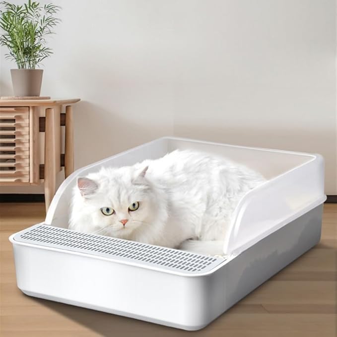 Pet Supplies, Large Open Cat Litter Box with High Sides & Scoop, Tool-Free Assembly