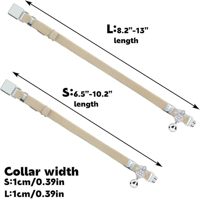 Personalized Safety Elastic Cat Collars with Bell,Laser Customized Stretch Kitten Collars for Girls Boys Cats-Khaki
