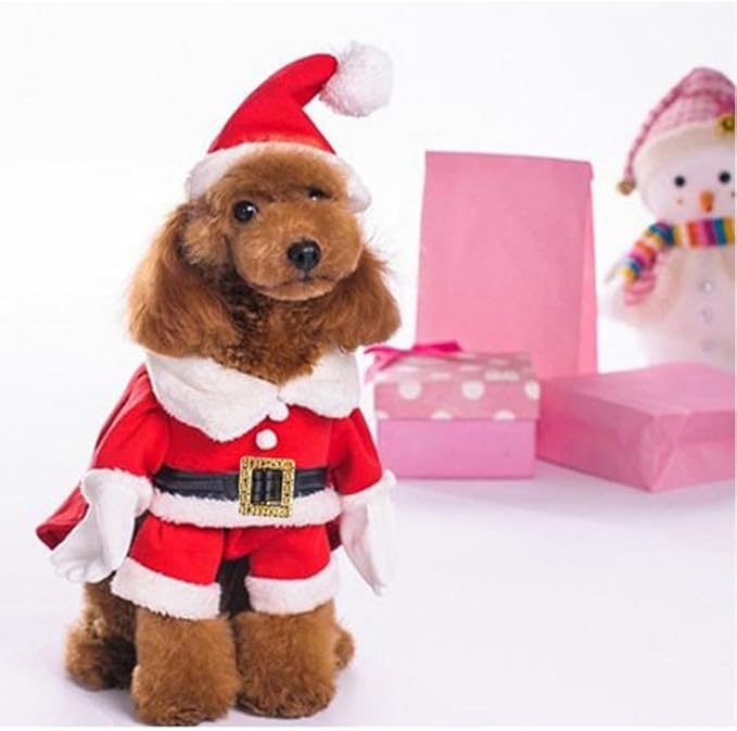 NACOCO Pet Christmas Costumes Dog Suit with Cap Santa Claus Suit Dog Hoodies Cat Xmas Costumes (Red, XL)