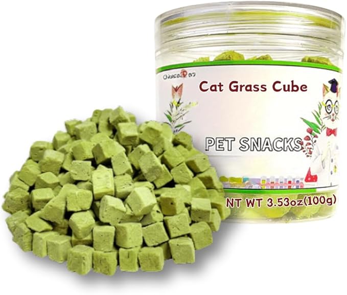 Natural Cat Treats with Real Chicken & Cat Grass, A High-Fiber Snack for Hairball Relief & Gut Health, Soft & Chewy Cubes,3.53 Ounce