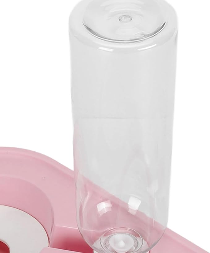 Double Pet Bowl Set, Non - Slip Stable 2-in-1 Food & Water Bowl with Automatic Water Dispenser Bottle, Feeding Station for Cats, Small Dogs and Mini Pets (Pink)