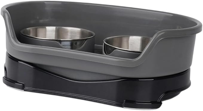 Gralara Cat Water and Food Bowl Feeder Feeding Dish Easy to Clean Non Slip Double Bowl Pet Feeder for Small Dogs, Gray