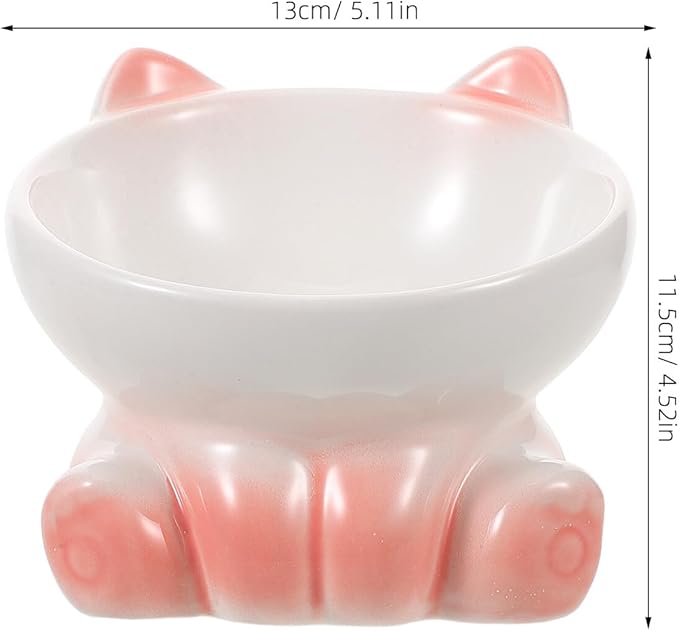 UKCOCO Elevated Tilted Cat Food Bowl with Porcelain Raised Pet Feeder Dish, Gradient White-Pink Ceramic Raised Plate for Cats and Small Dogs, Suitable for Indoor Feeding and Watering