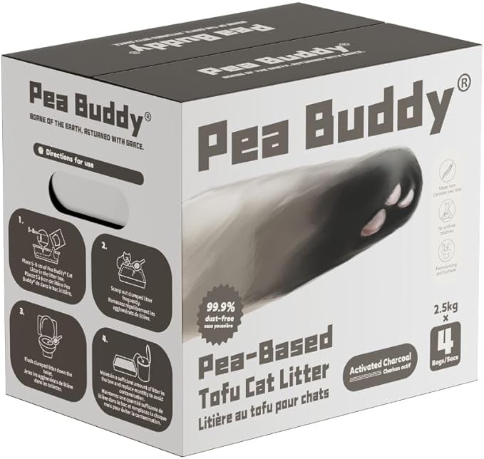 Pea Based Cat Litter, Dust Free Cat Litter, Low Tracking, and Natural Odor Control, Scented and Unscented (4 Pack (1 Case), Charcoal-Unscented)