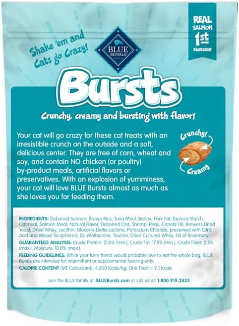 Blue Buffalo Bursts Crunchy & Creamy Cat Treats, Great for Training, Savory Seafood, 5-oz Bag