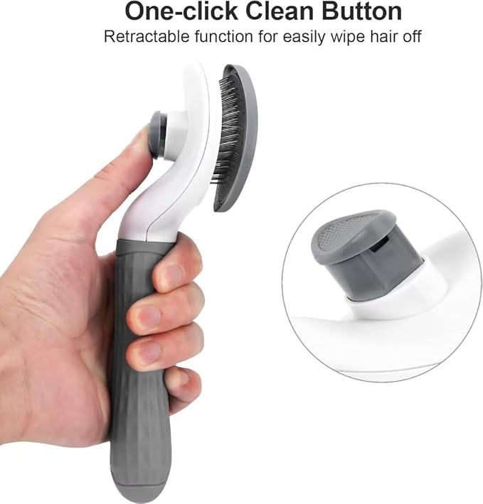 Pet Hair Removal Brush for Dog Cat Grooming Tool, Self Cleaning Slicker Hair Massage Comb Loose Undercoat Removes Tangles Fur Hair Slicker Brush for Puppy Kitten Bunny Massage-Pet Supplies (Gray)