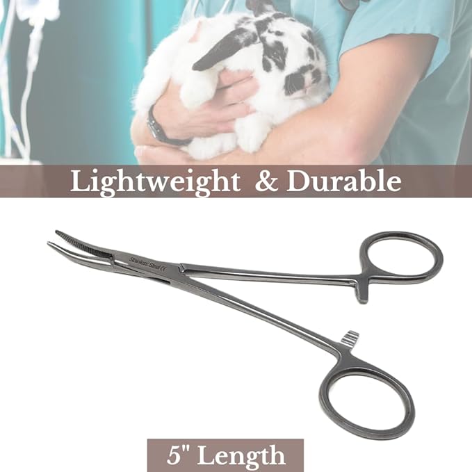 HTI DOG CAT PET HAIR PULLER REMOVER STAINLESS STEEL HEMOSTAT LOCKING FORCEPS 5" CURVED FULL SERRATED (Silver)