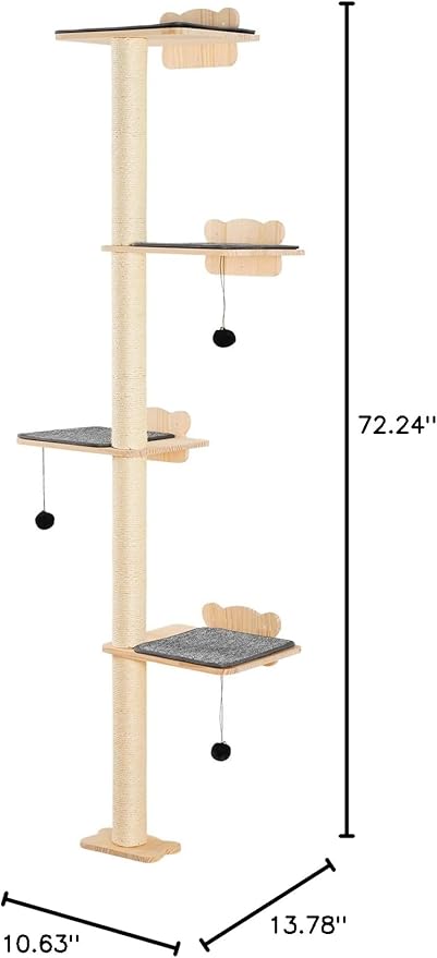VEVOR 4 Tiers Cat Wall Furniture Set with 4 Jumping Boards, Wall-Mounted Cat Floating Shelf up to 40 lbs, 12 mm Pine Wood Perch for Sleeping, Playing, and Climbing