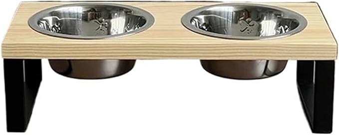 Cat Bowl Elevated Feeder Cats Food Water Dish Wooden Stand