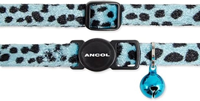 Ancol Safety Cat Collar in Turquoise Leopard Print - Comfortable Pet Accessory with Break Away Buckle - Kitten Training Walking Neckband