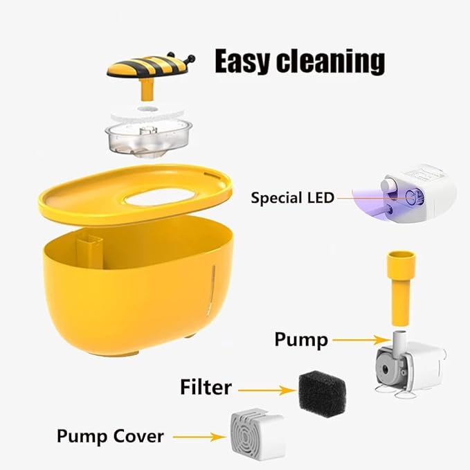 Cat Pet Water Fountain Automatic Drinker for Pet,2L Ultra-Quiet Pet Fountain Water,with Water Level Window&LED Light,Pet Water Dispenser