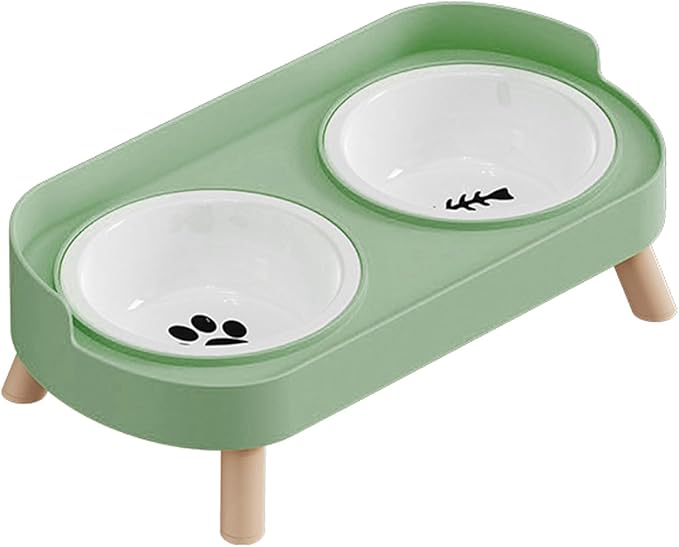 Elevated Double Bowl Ceramic Pet Food Bowls Nonslip Base Feeding Watering Dishes for Dog Cats Scratch Design Scratch Ceramic Pet Bowl