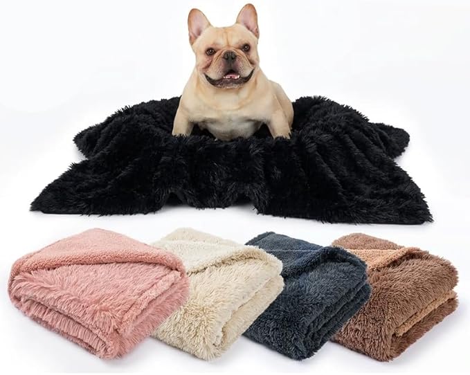 Black Fluffy Waterproof Caling Blanket for Big Dogs Fuzzy Long Faux Fur Pet Blankets for King Size Bed Covers (Black,XL-85x57in)