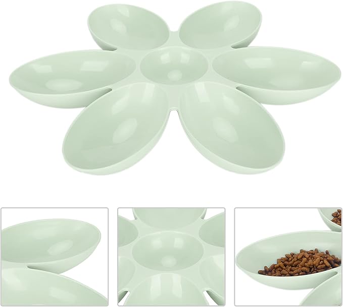 Multipurpose Cat Food Bowl Cat Food Bowl Flower Petals Shaped Cat Water Bowls Non Slip Food‑Grade Flower Petals Shaped 6 Grids Pet Feeding Bowl for Food and Water (Green)