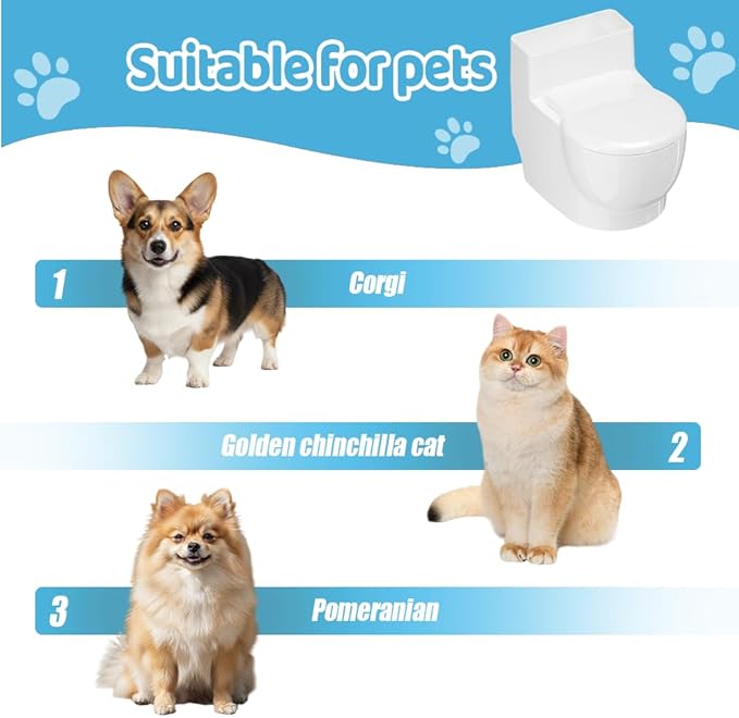 Toilet Shape Cat Bowl, Wall Mounted Hanging Pet Feeder with Stainless Steel Bowl, Flip Lid Cover, Stop Cats Drinking from Toilet