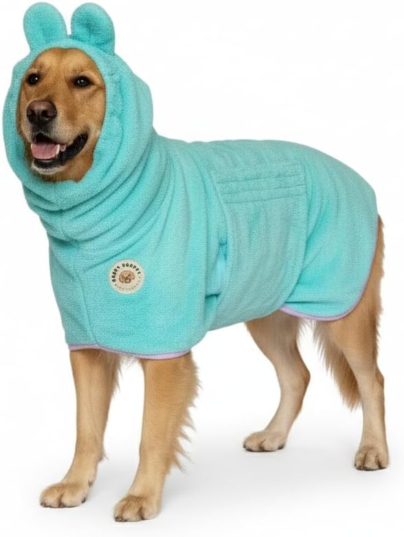 Derpy Chappy Premium Dog Towel Robe & Dog Bathrobe for Drying Dogs Made in Korea | Super Absorbent Quick & Adjustable Microfiber Bath Towel for Cats & Puppy Robes After Bath | Soft Warm Coat (Mint,L)