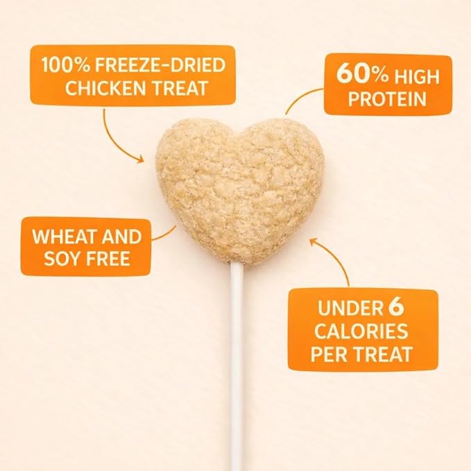 Freeze Dried Cat Treats Chicken Lollipops 3 Pops - High Protein Lickable Chicken Treats on Stick for Training Bonding - Cat Snacks No Artificial Flavors Preservatives for Kittens Cats All Ages