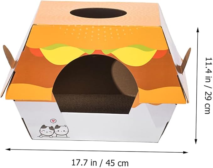 ORFOFE Creative Burger-Shaped Cat Scratching Board Bed Corrugated Cardboard for Play Relaxation Reduces Furniture Damage for Indoor Cats