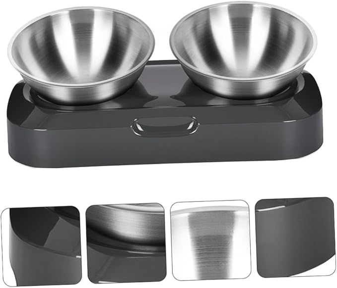 ERINGOGO Adjustable Stainless Steel Cat Food Bowl Set, Slant Raised Pet Feeder with Tilted Dual Bowls for Feeding and Watering, Suitable for Indoor Cats and Small Pets