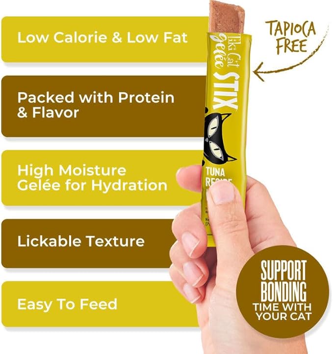 Variety Pack for Tiki-Cat Gelee Stix in 2 Flavors: 1 Tuna and 1 Chicken (2 Bags Total, 3 Oz/Bag, 6 Stix/Bag) Plus Shaynanigans Silicone Lid