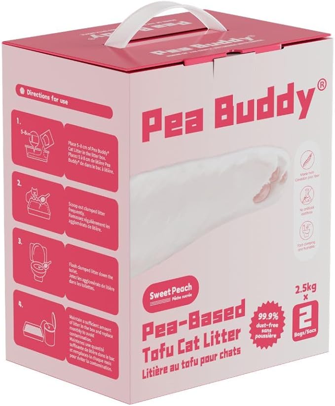 Pea Based Tofu Cat Litter, Dust Free Cat Litter, Low Tracking, and Natural Odor Control, Flushable (2 Bags, Sweet Peach)