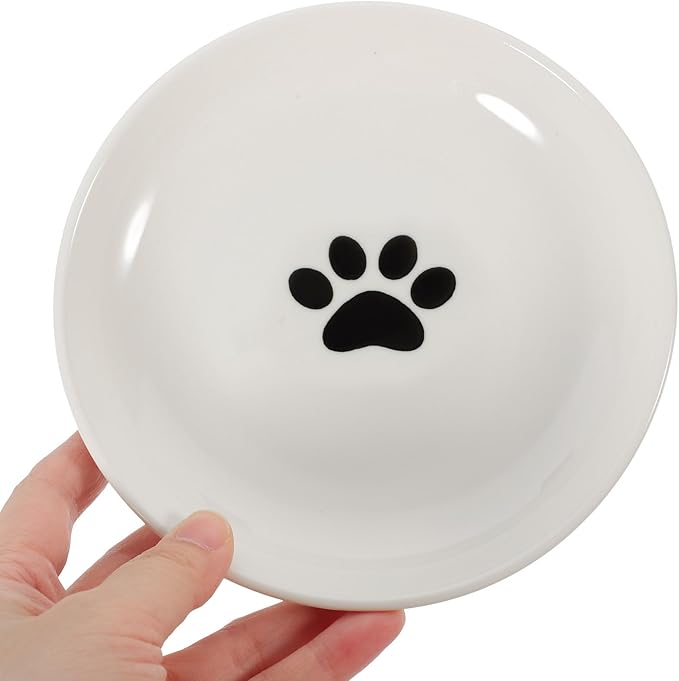 STOBAZA Ceramic Shallow Cat Bowl with Non-Slip Silicone Base Wide Round Cat Feeder Dish 3pcs Set Healthy Feeding and Watering Plates