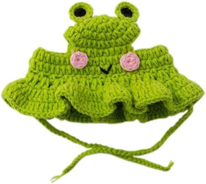 Cute Cat Hat Frog Shape Pet Cap Funny Costume Weaving Puppy Cat Hat Head Wear Accessories for Kitten