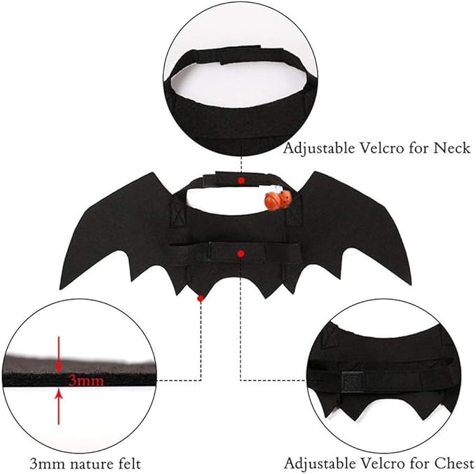 Upgraded Cat Halloween Costume Bat Wings with Pumpkin Bells - Premium Pet Apparel for Cats & Small Dogs, Adjustable Bat Wing Costume for Halloween Party, Christmas, Birthday Cosplay Dress Up