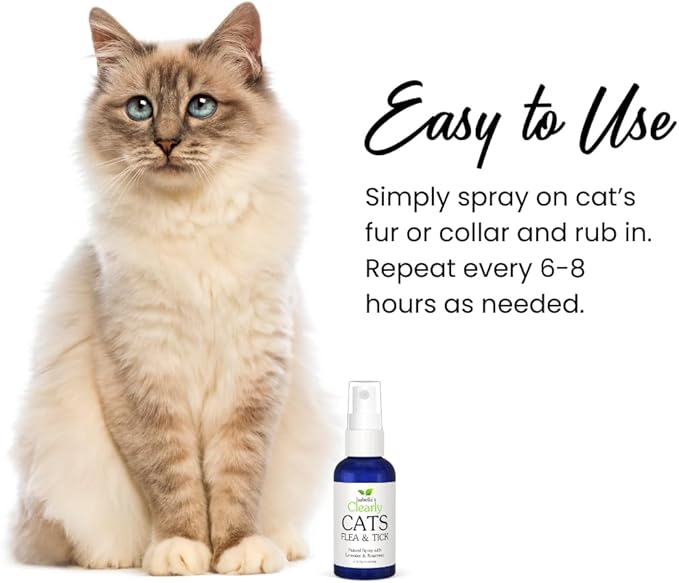 Isabella's Clearly Cats | Ticks and Fleas Product with Rosemary and Lavender | Topical Spray for Cats. Smells Great. Made in USA.