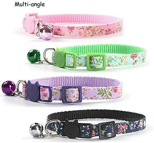CHUKCHI 4 Pcs Cat Collars Safety Quick Release with Bell-Adjustable Cat Collar with Small Floral Colorful Patterned Soft Strong Nylon Strip for Cat, Pup, Kitty