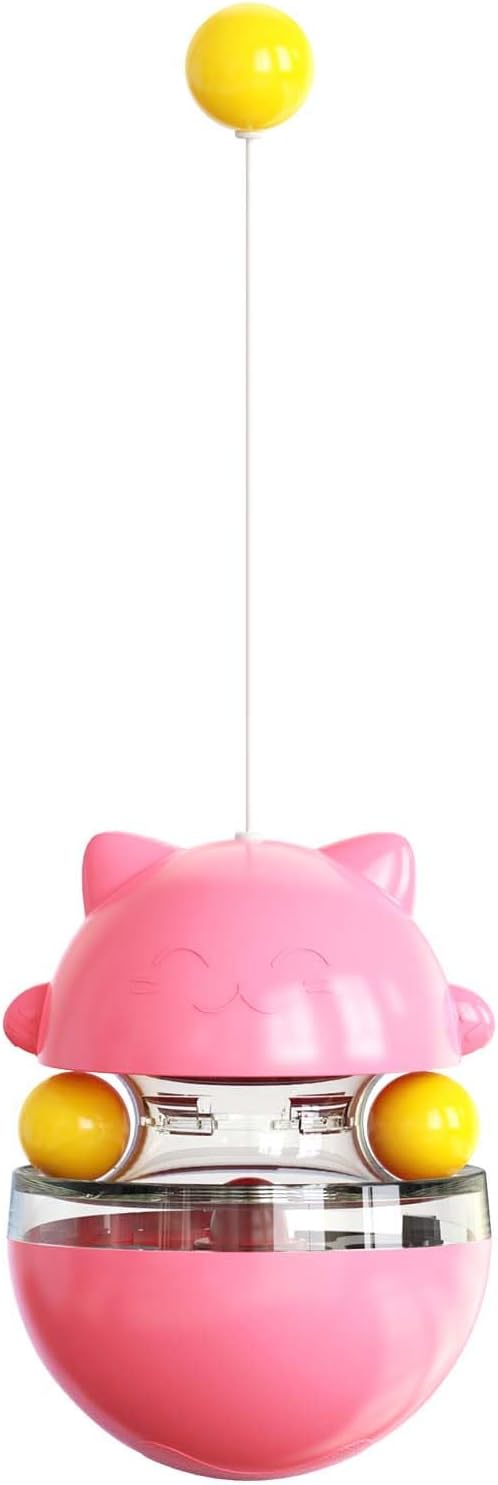Interactive Cat Toy for Indoor Cats Wobble Treat Dispenser Ball Kitten Food Dispenser & Puzzle Feeder Balls & Enrichment Toys & Mental Stimulation Interactive Brain Game (Pink)
