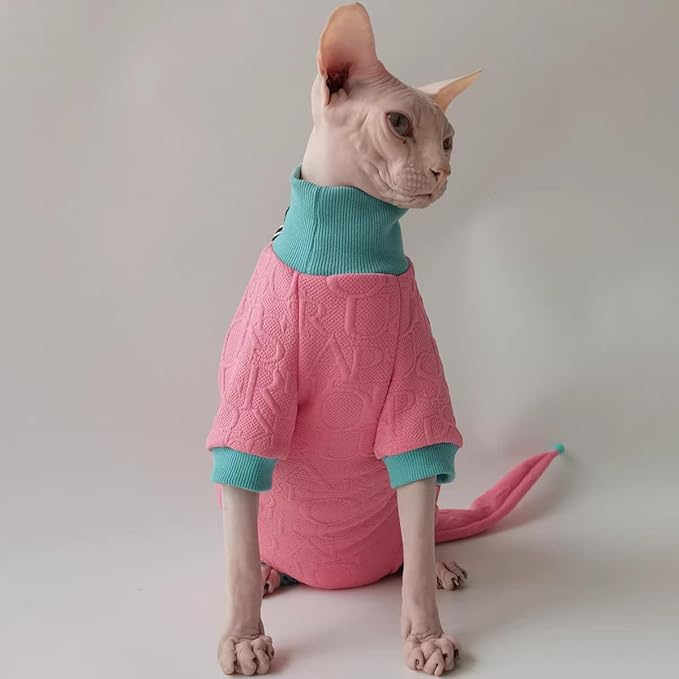 Hairless Cat Clothes Sphynx Cat Pajamas Outfits Kitten Clothes with Hat Tail Cover Pet Apparel for Cornish, Rex Devon