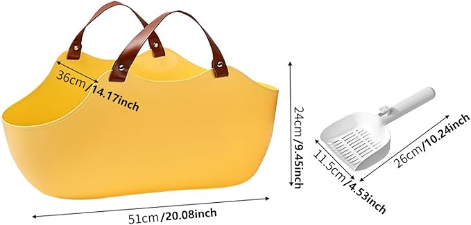 Open Cat Litter Box, Large Nonstick Litter Pan Durable Standard Litter Box,Silicone cat Toilet,Small & Large Cats Easy to Clean (Yellow+Gray)
