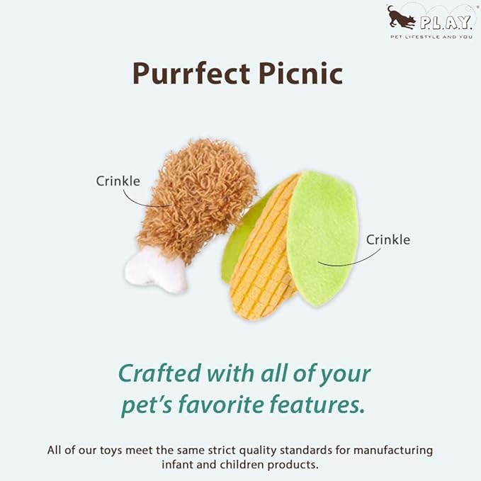 P.L.A.Y. PET Lifestyle and You Feline Frenzy Purrfect Picnic Plush Squeaky CAT Toy, 2 Count