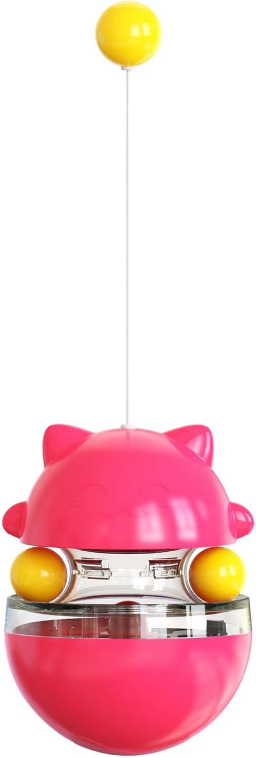 Interactive Cat Toy for Indoor Cats Wobble Treat Dispenser Ball Kitten Food Dispenser & Puzzle Feeder Balls & Enrichment Toys & Mental Stimulation Interactive Brain Game (Rose Red)