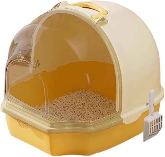 Pet Supplies, Enclosed Cat Litter Box with Door, Large Anti-Splash Toilet for Cats(Yellow)