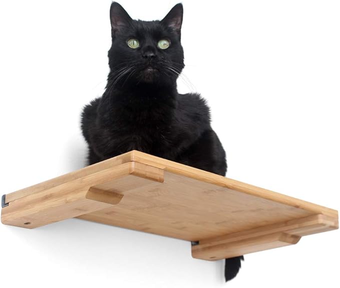CatastrophiCreations Cat 18" Shelf Handcrafted Elevated Wall, English Chestnut Bamboo, one Size
